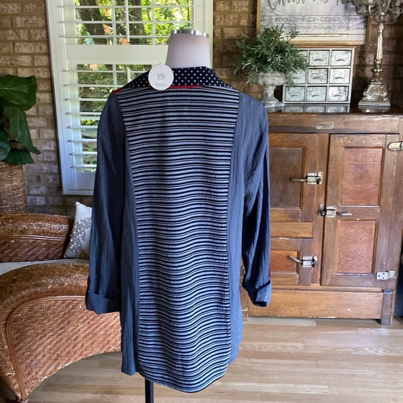 MOONLIGHT BY Y&S  MIXED MEDIA BUTTON FRONT SHIRT IN BLACK/WHITE/RED 2325 XL - Picture 4 of 6